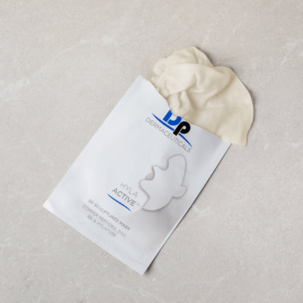 Dermaceuticals Hyla Active mask packaging on a textured surface