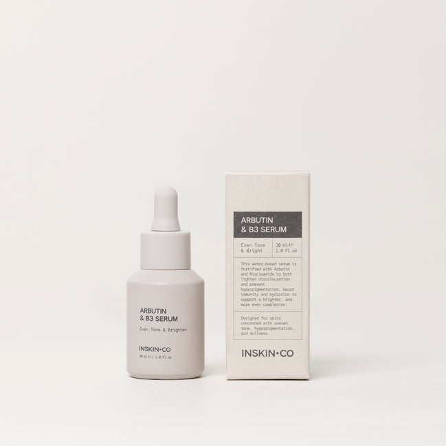 Inskin.Co Arbutin & B3 Serum bottle and packaging on a white background