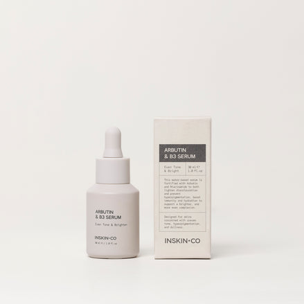 Inskin.Co Arbutin & B3 Serum bottle and packaging on a white background