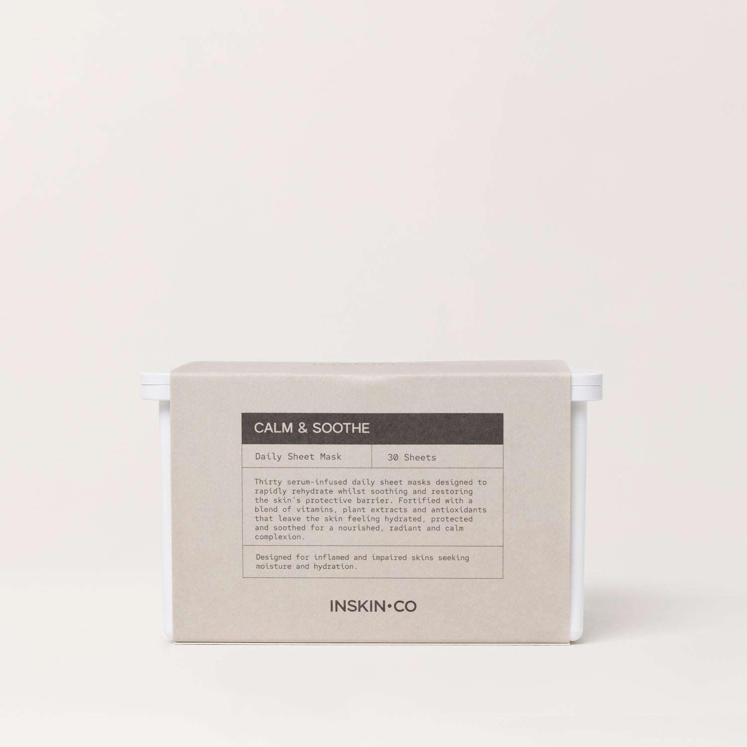 INSKIN.CO Calm & Soothe sheet masks x30 with packaging on a white background
