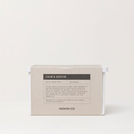 INSKIN.CO Calm & Soothe sheet masks x30 with packaging on a white background