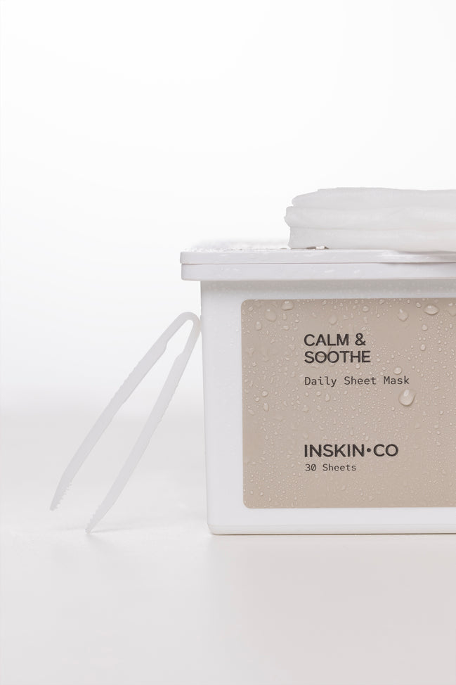 INSKIN.CO Calm & Soothe Daily Sheet Mask with packaging with text on a white background