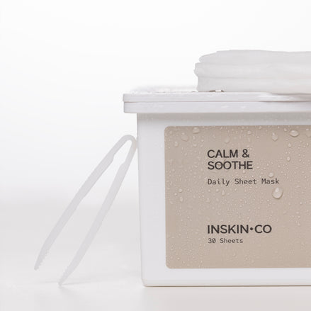 INSKIN.CO Calm & Soothe Daily Sheet Mask with packaging with text on a white background