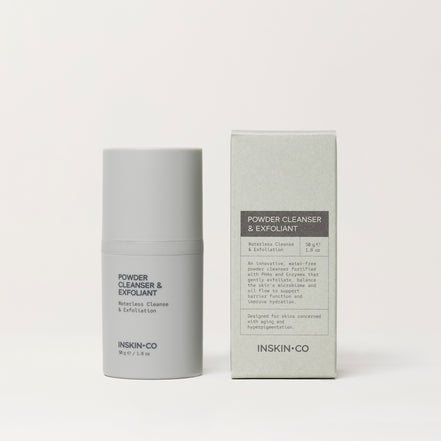 Inskin+Co Powder Cleanser & Exfoliant with packaging on a white background