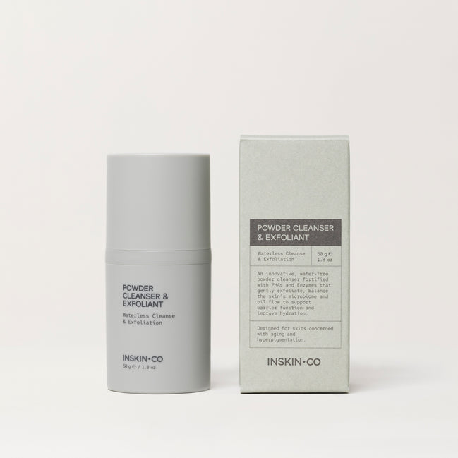 Inskin+Co Powder Cleanser & Exfoliant with packaging on a white background