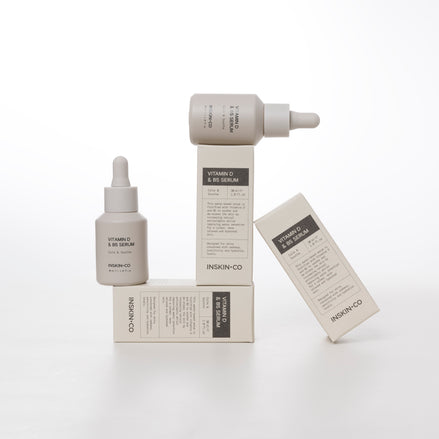 VitaminD- & B5 Serum products including bottles and packaging on a white background