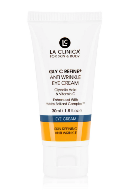La Clinica Gly C Refine Anti Wrinkle Eye Cream tube on a white background