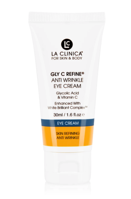 La Clinica Gly C Refine Anti Wrinkle Eye Cream tube on a white background