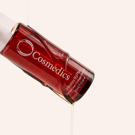 'O' Biotics B3 Plus Serum and 'Cosmedics' branding on a white background