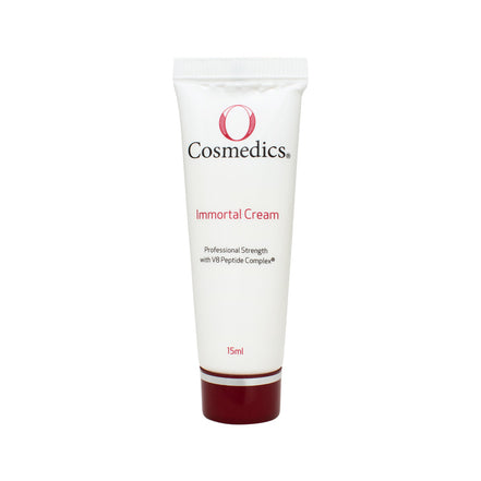 Cosmetic cream tube labeled 'O Cosmedics Immortal Cream' on a white background