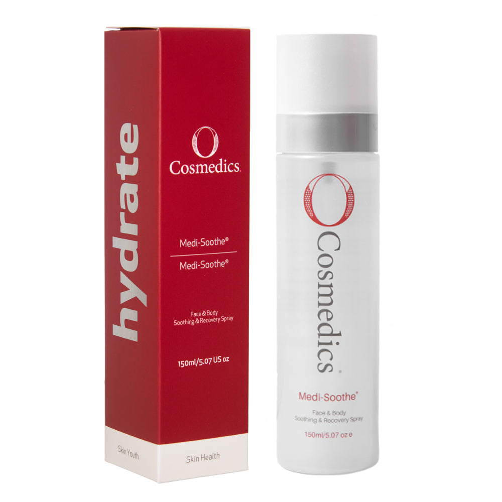OCosmedics Medi-Soothe product packaging including a red box and white bottle on a white background