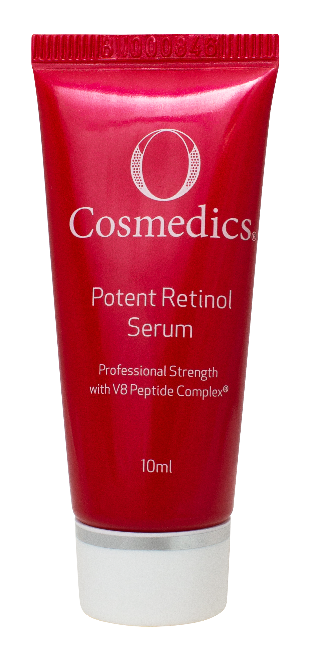 Red tube of OCosmedics Potent Retinol Serum on a white background