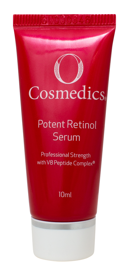 Red tube of OCosmedics Potent Retinol Serum on a white background