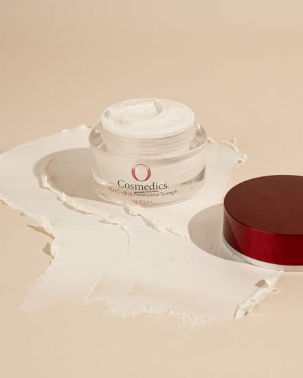 'O' Pure C + BHA on a beige background