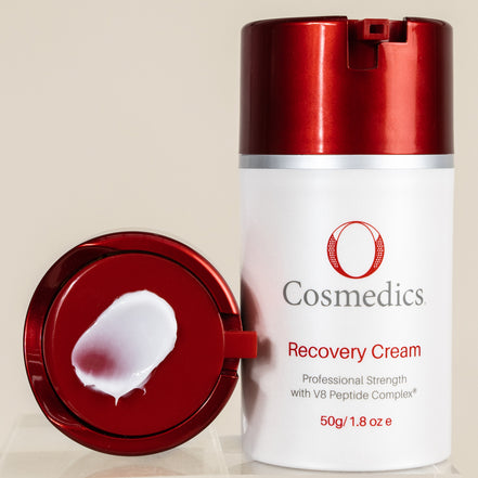 O-Recovery-Cream with red lid and white body displaying 'O Cosmedics Recovery Cream'.