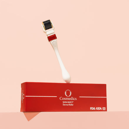 'O' Skin Inject Dermal Roller on its packaging with a pink background