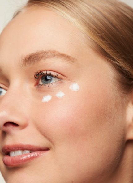Close-up of a woman's face with Resurfacing Anti Wrinkle Eye Cream