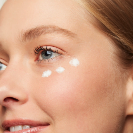Close-up of a woman's face with Resurfacing Anti Wrinkle Eye Cream
