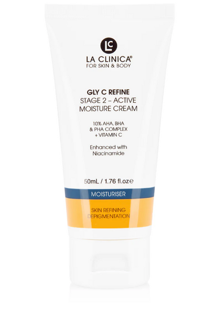La Clinica Gly C Refine moisturizer tube on a white background